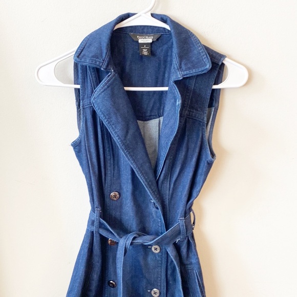 White House Black Market Denim Double Breasted Trench Mini Dress women’s CS - Picture 4 of 8